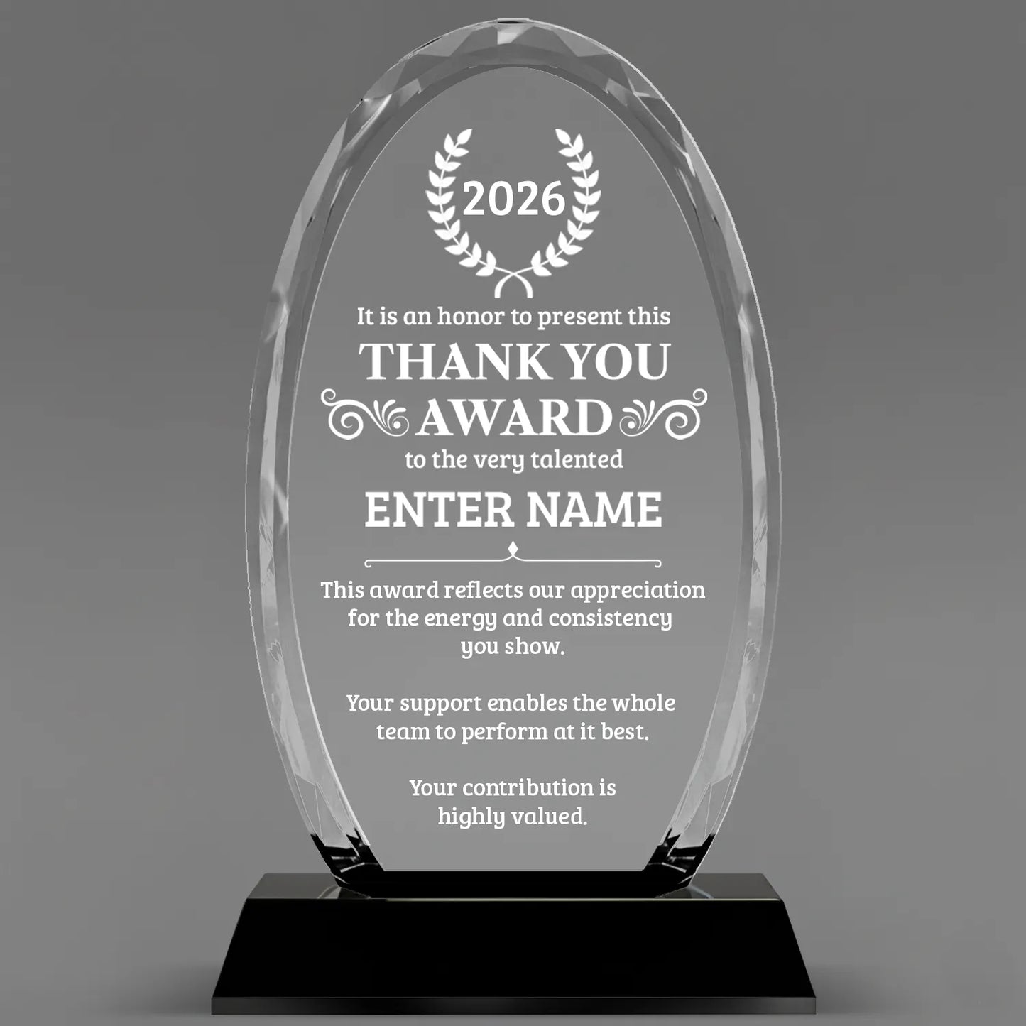 Thank You Awards - Optical Crystal Glass Oval Facet Awards - Personalize Online – Choose From 5 Designs