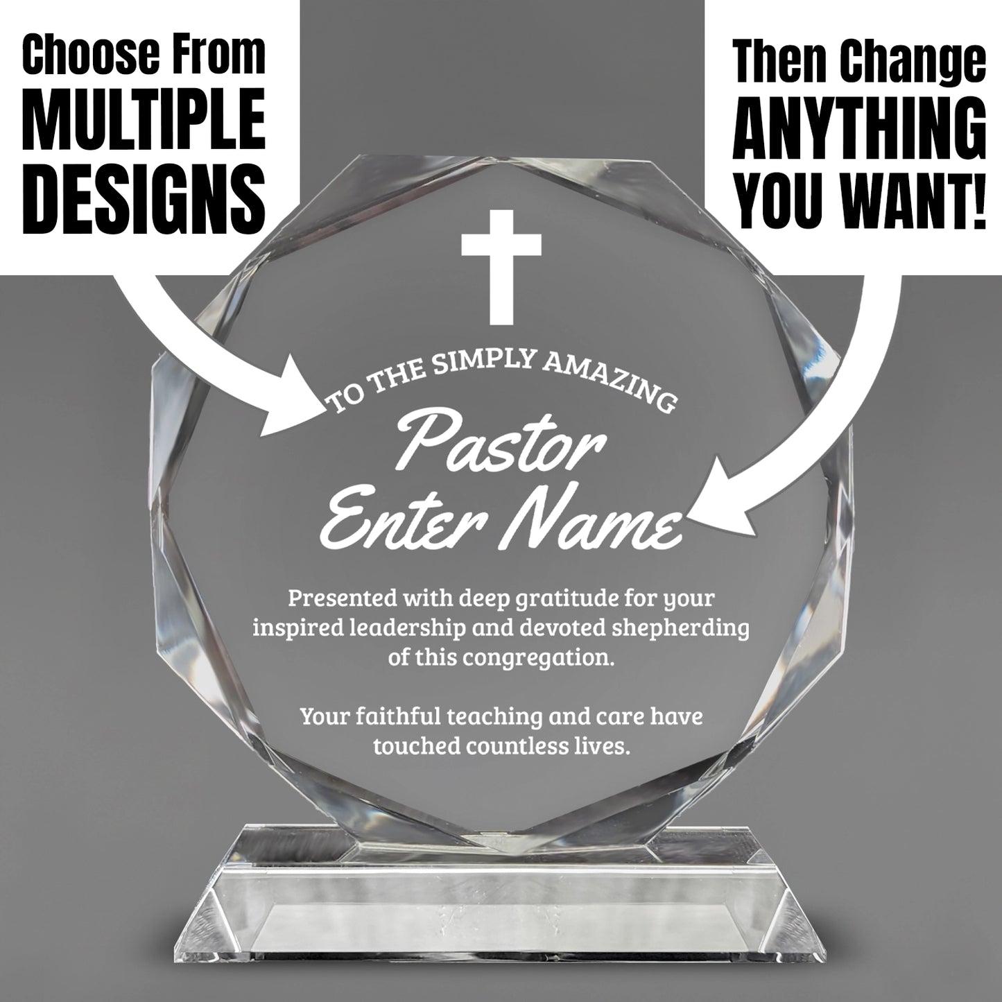 Church Awards - Crystal Glass Octagon Awards - Personalize Online – Choose From 5 Designs