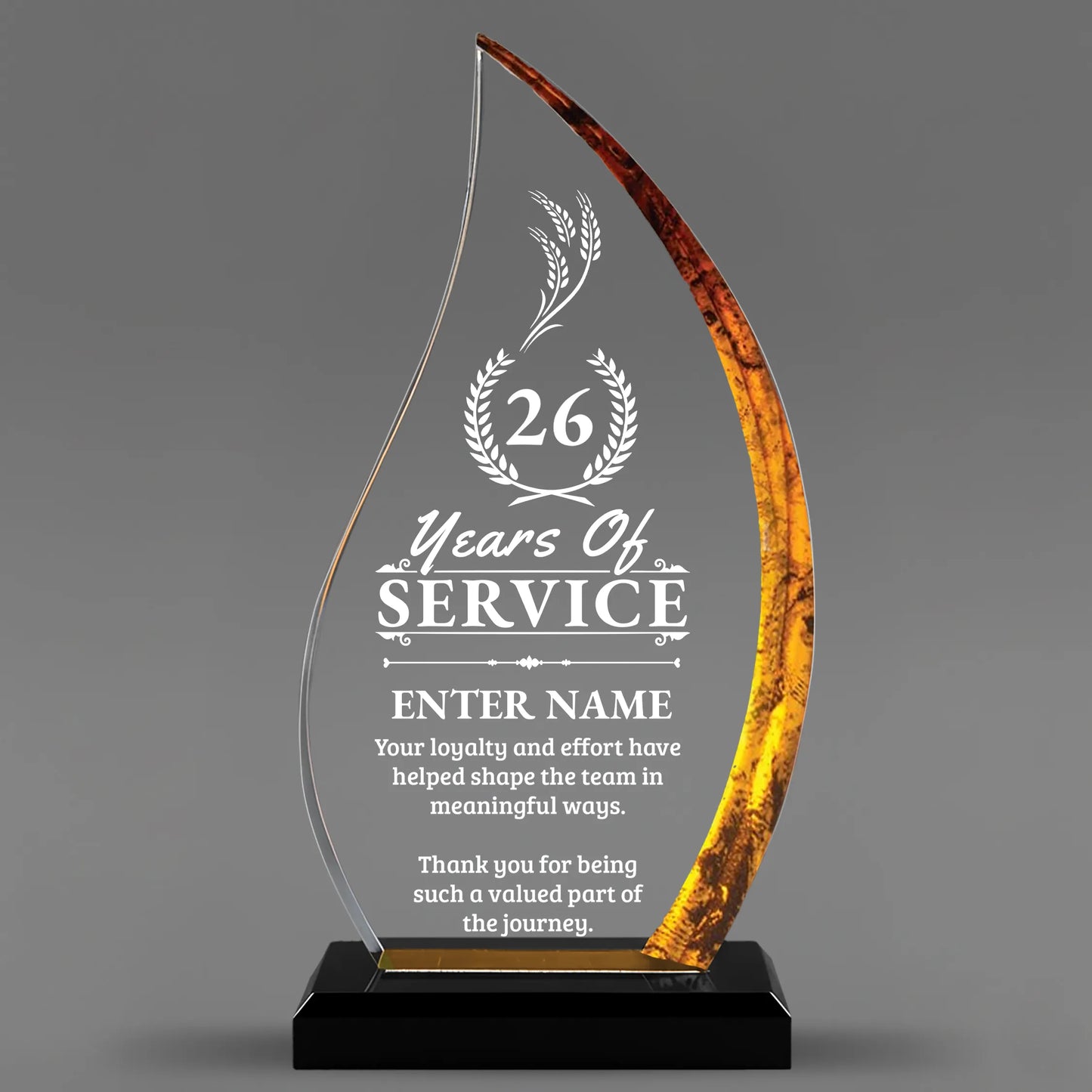 Long Service Awards - Acrylic Gold Flame Awards - Personalize Online – Choose From 5 Designs