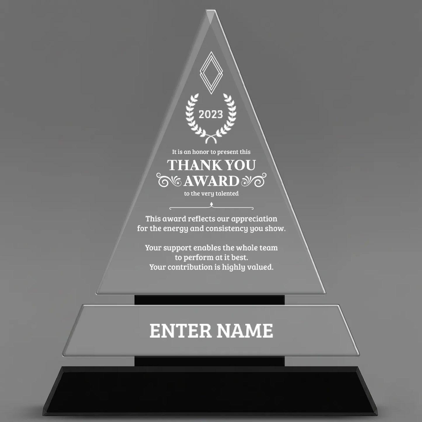 Thank You Awards - Crystal Triangle Awards - Personalize Online – Choose From 5 Designs