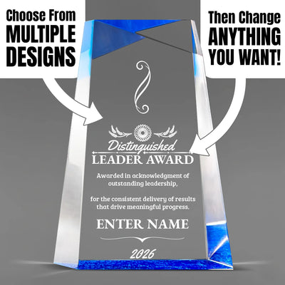 Blue Facet Wedge Acrylic Engraved Leadership Award - Executive Recognition