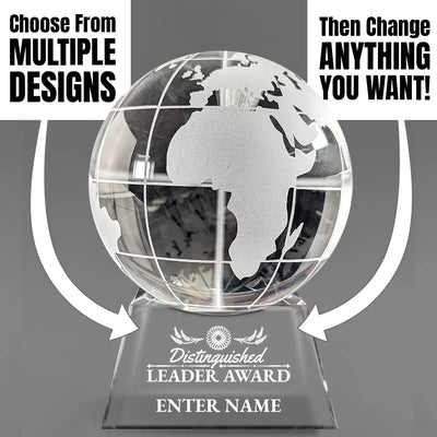 Crystal Glass Globe Engraved Leadership Award - Executive Recognition