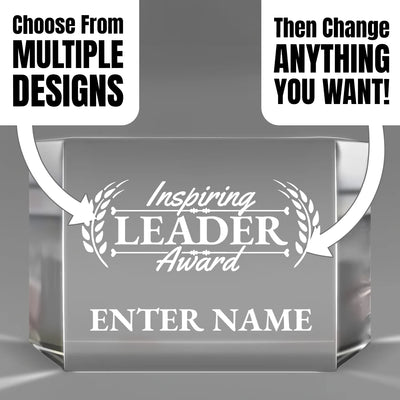 Crystal Glass Facet Block Engraved Leadership Award - Executive Recognition