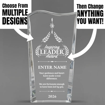 Crystal Glass Facet Wave Engraved Leadership Award - Executive Recognition