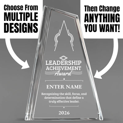 Crystal Glass Peak Engraved Leadership Award - Executive Recognition