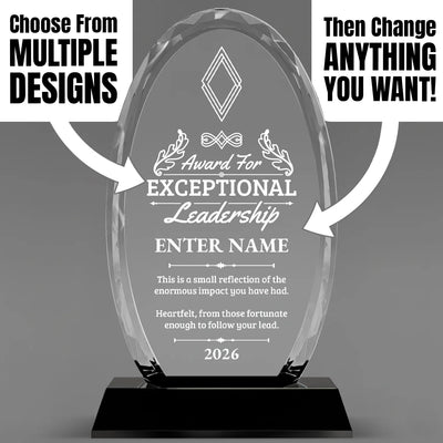 Crystal Glass Oval Facet Engraved Leadership Award - Executive Recognition