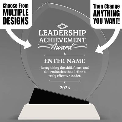 Crystal Glass Oblong Engraved Leadership Award with Black Accent