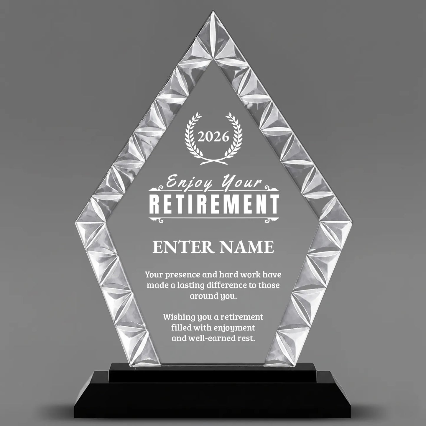 Retirement Awards - Diamond Accent Glass Awards - Personalize Online – Choose From 5 Designs