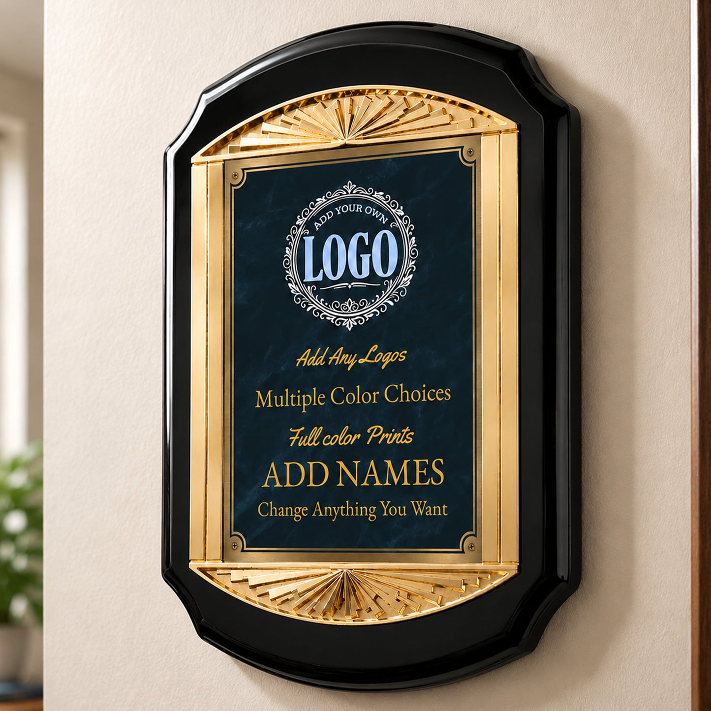 Cast Metal Black Rosewood Recognition Plaque with Full Color Plate – 11" x 15"