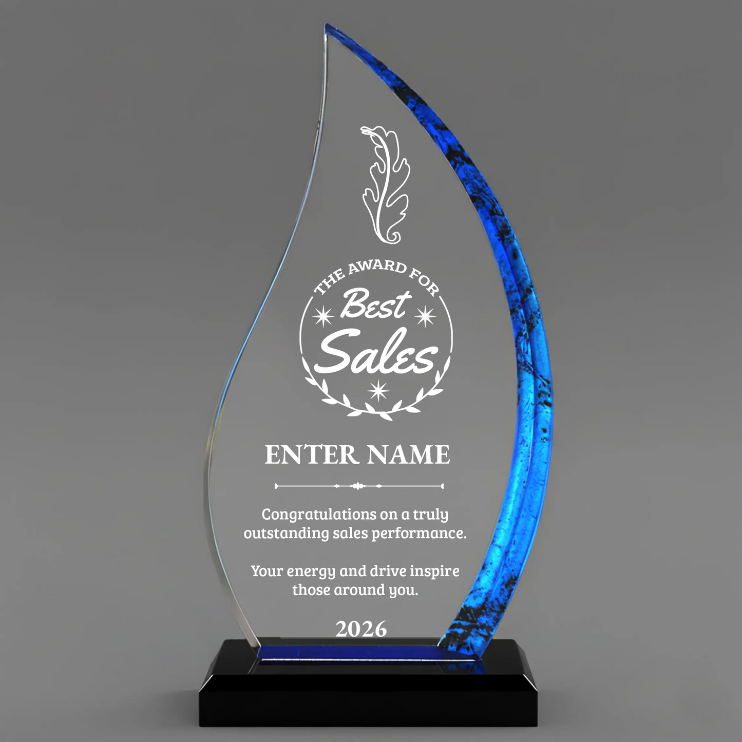 Sales Awards - Blue Flame Acrylic Awards - Personalize Online – Choose From 5 Designs