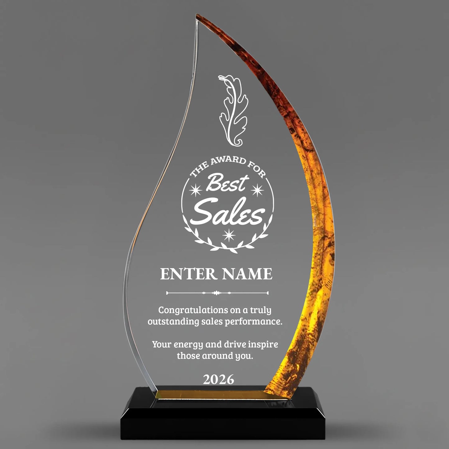 Sales Awards - Gold Flame Acrylic Awards - Personalize Online – Choose From 5 Designs