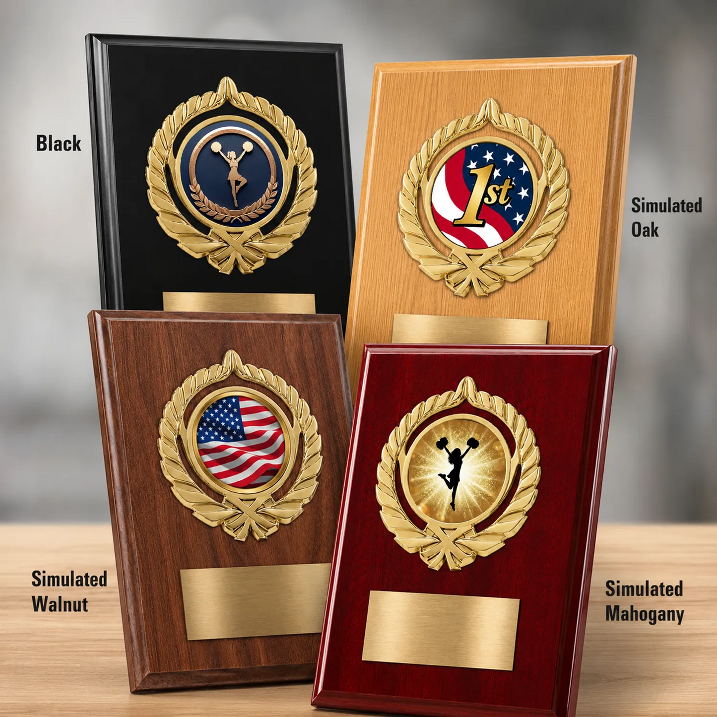 Personalized Cheerleading Award Plaque with Choice of Emblems & Engraved Plate – 4 Frame Colors