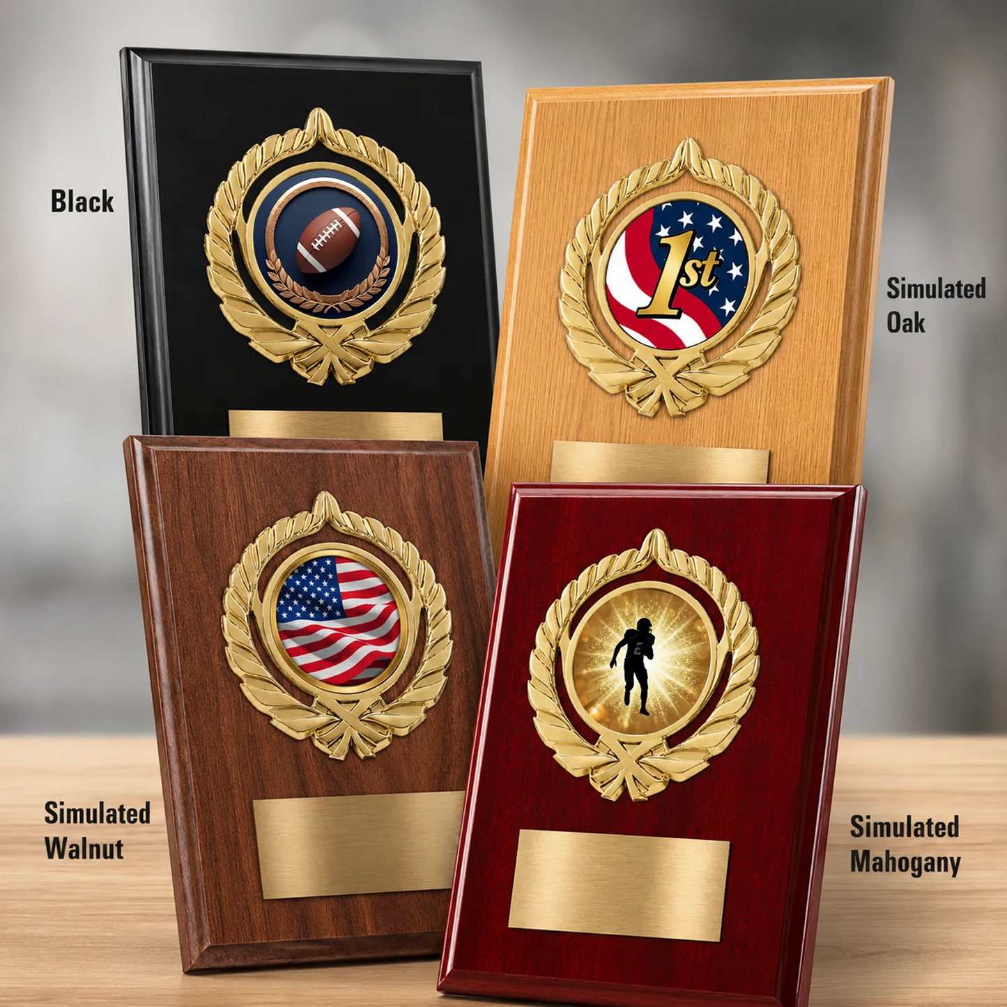 Personalized Football Award Plaque with Choice of Emblems & Engraved Plate – 4 Frame Colors