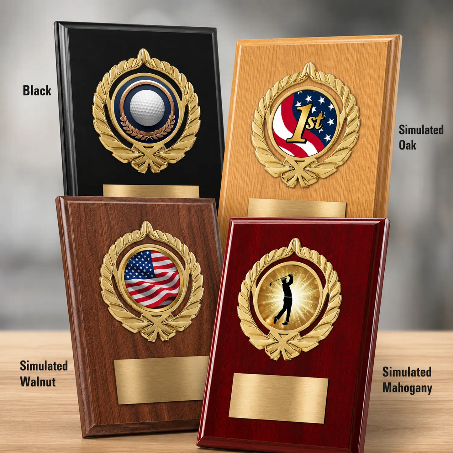 Personalized Golf Award Plaque with Choice of Emblems & Engraved Plate – 4 Frame Colors