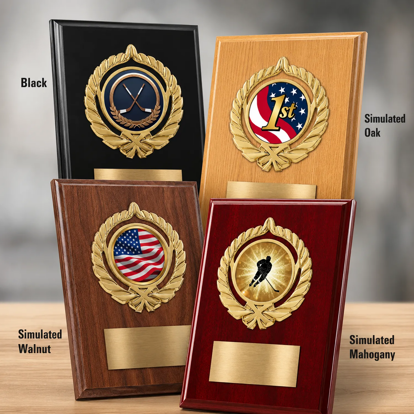 Personalized Ice Hockey Award Plaque with Choice of Emblems & Engraved Plate – 4 Frame Colors