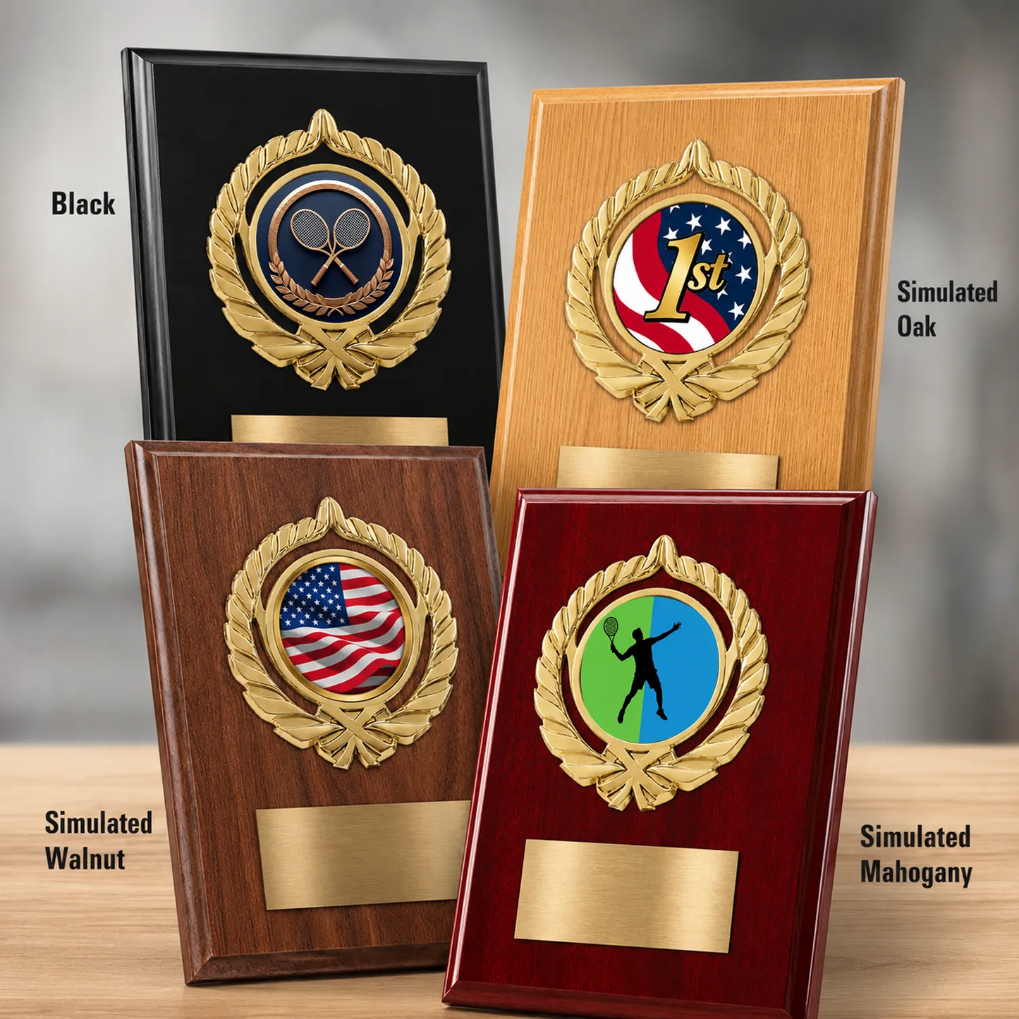 Personalized Tennis Award Plaque with Choice of Emblems & Engraved Plate – 4 Frame Colors