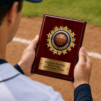 Personalized Basketball Award Plaque with Star Mylar Holder & Engraved Plate – 4 Board Colors