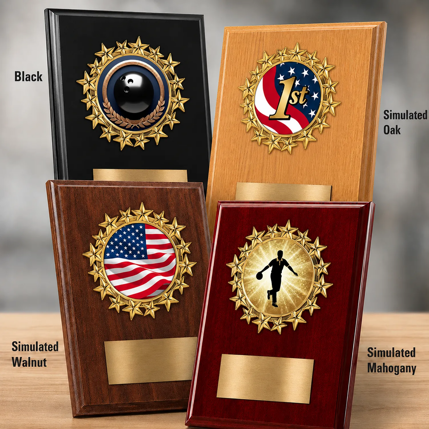 Personalized Bowling Award Plaque with Star Mylar Holder & Engraved Plate – 4 Board Colors