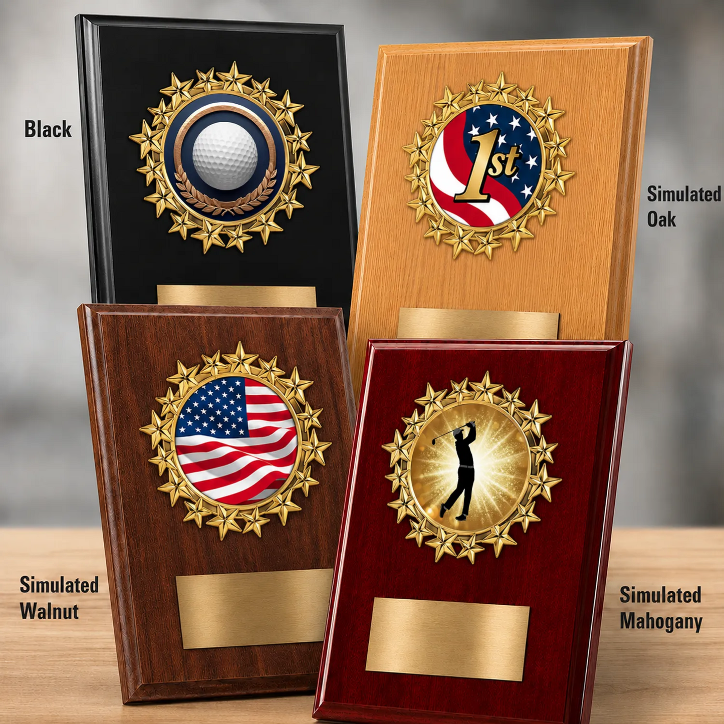 Personalized Golf Award Plaque with Star Mylar Holder & Engraved Plate – 4 Board Colors