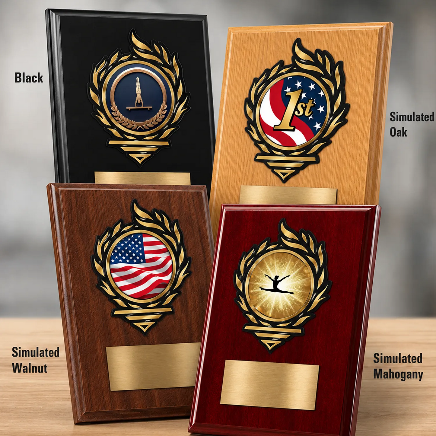 Gymnastics Mylar Flame Style Plaque - Personalized Metal Plate - 4 Frame Colors