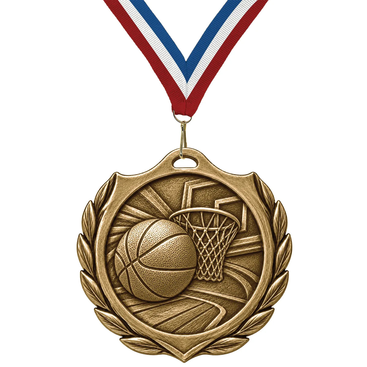 Basketball Medals - Player & Championship Awards, 2-1/4" Burst Medal in Gold, Silver & Bronze