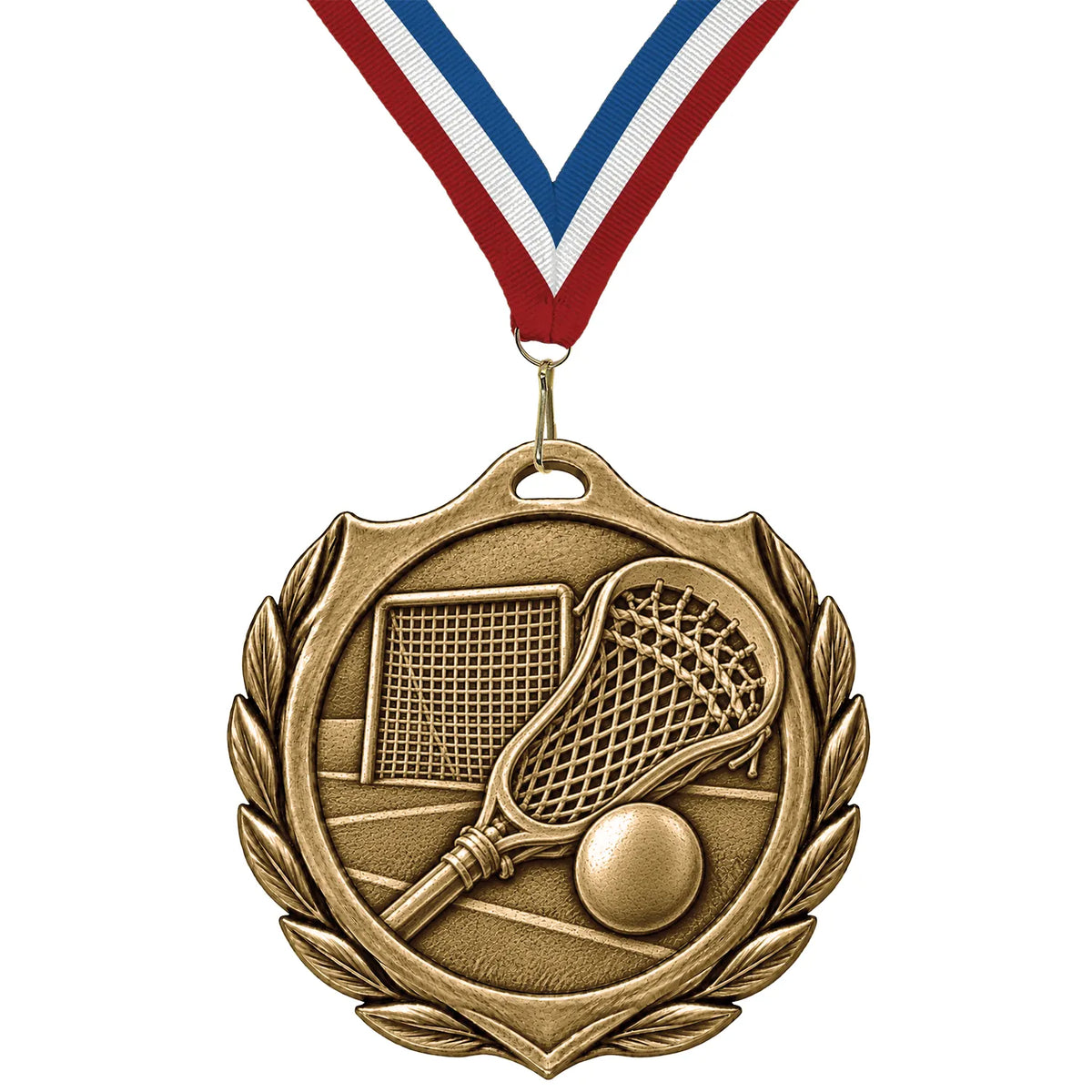 Lacrosse Medals - Player & Championship Awards, 2-1/4" Burst Medal in Gold, Silver & Bronze
