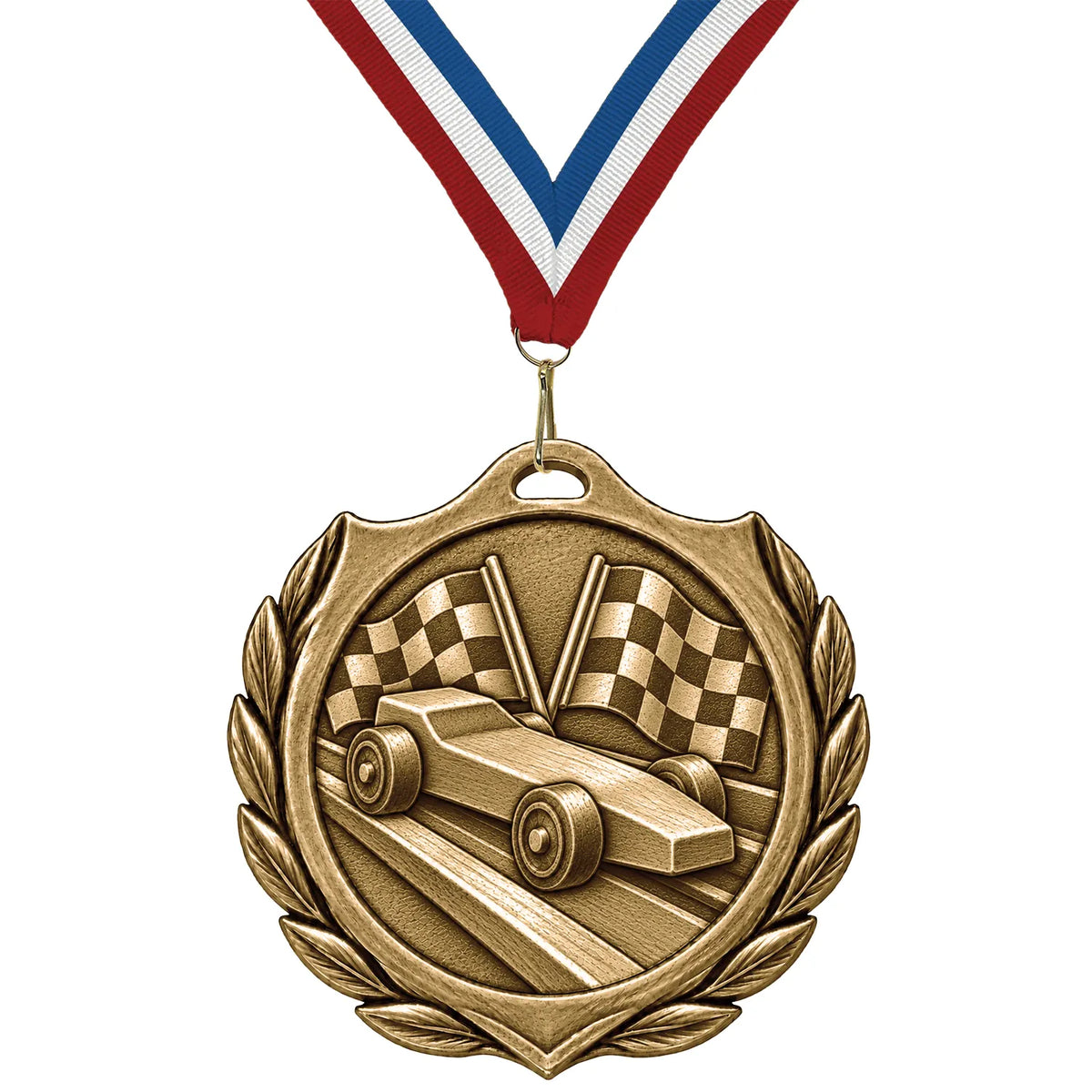Pinewood Derby Medals - Racer & Race Day Awards, 2-1/4" Burst Medal in Gold, Silver & Bronze