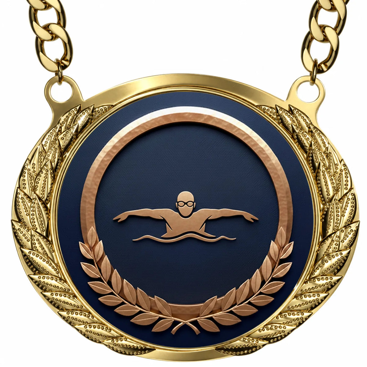 Fantasy Swimming Championship Medallion – Swimming Champion Award Medal with Gold Chain