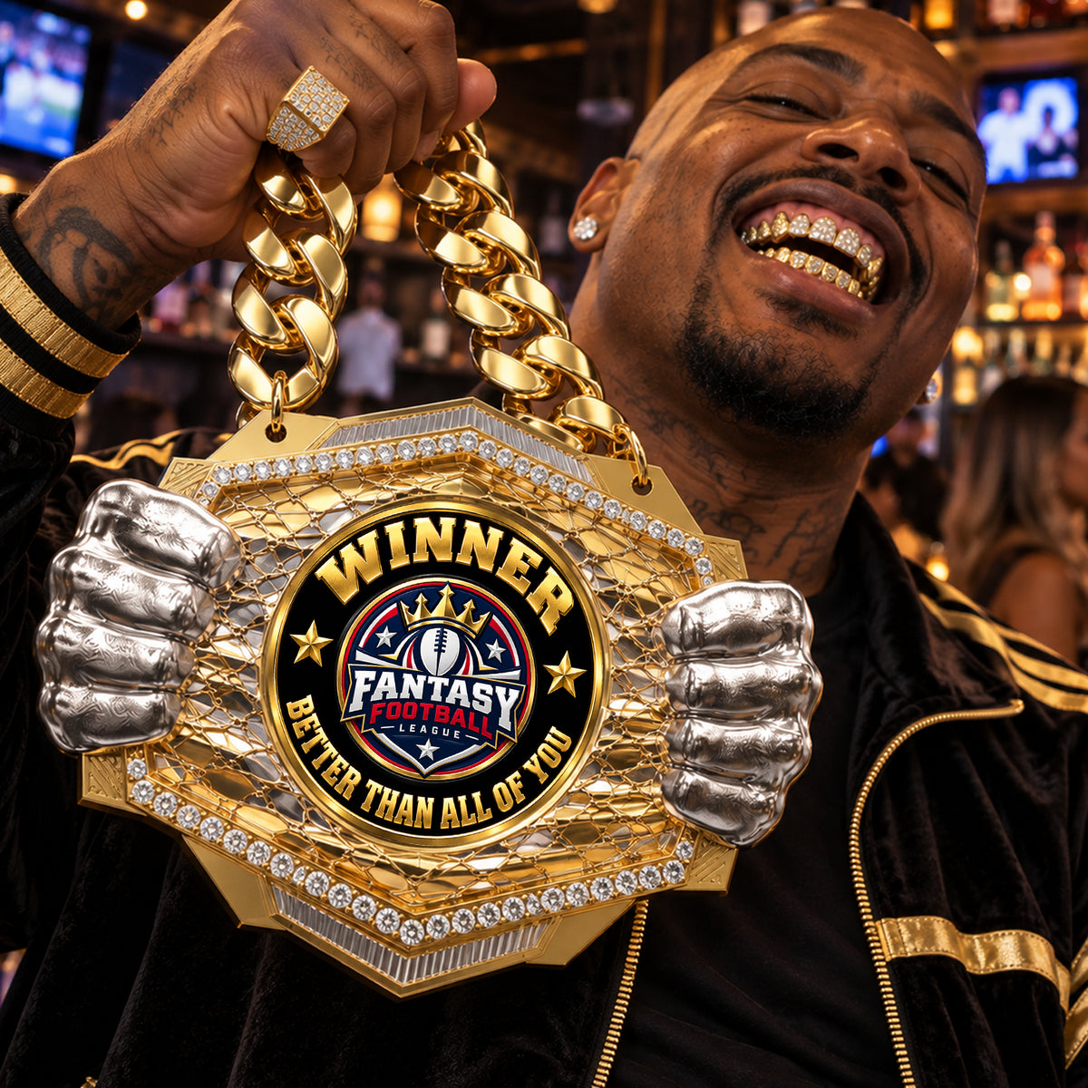 Fantasy Football Champion Medal - Winner – Better Than All Of You, Knock Out Champ Chain with Premium Chain