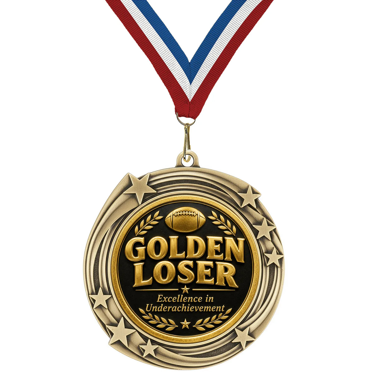 Fantasy Football Medal - Golden Loser - Excellence in Underachievement, 2-3/4" Swirling Star Medal