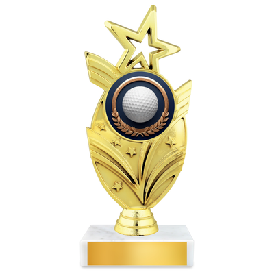Golf Oval Star Resin Award – 7.5" Personalized Bright Gold Trophy