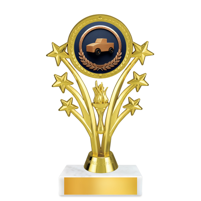 Pinewood Derby Shooting Star Resin Award – 6.75" Personalized Bright Gold Trophy