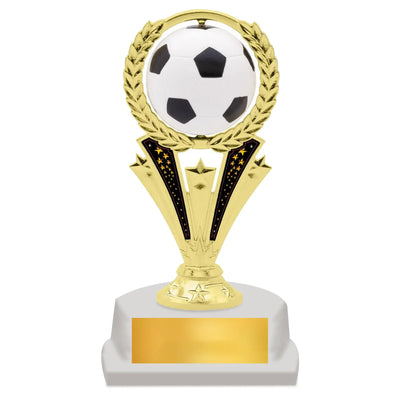 Spinning Soccer Trophy – Rotating Football Award with Customisable Plate (2 Sizes)