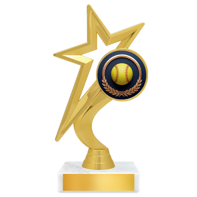 Softball Star Resin Award – 7.25" Personalized Bright Gold Trophy