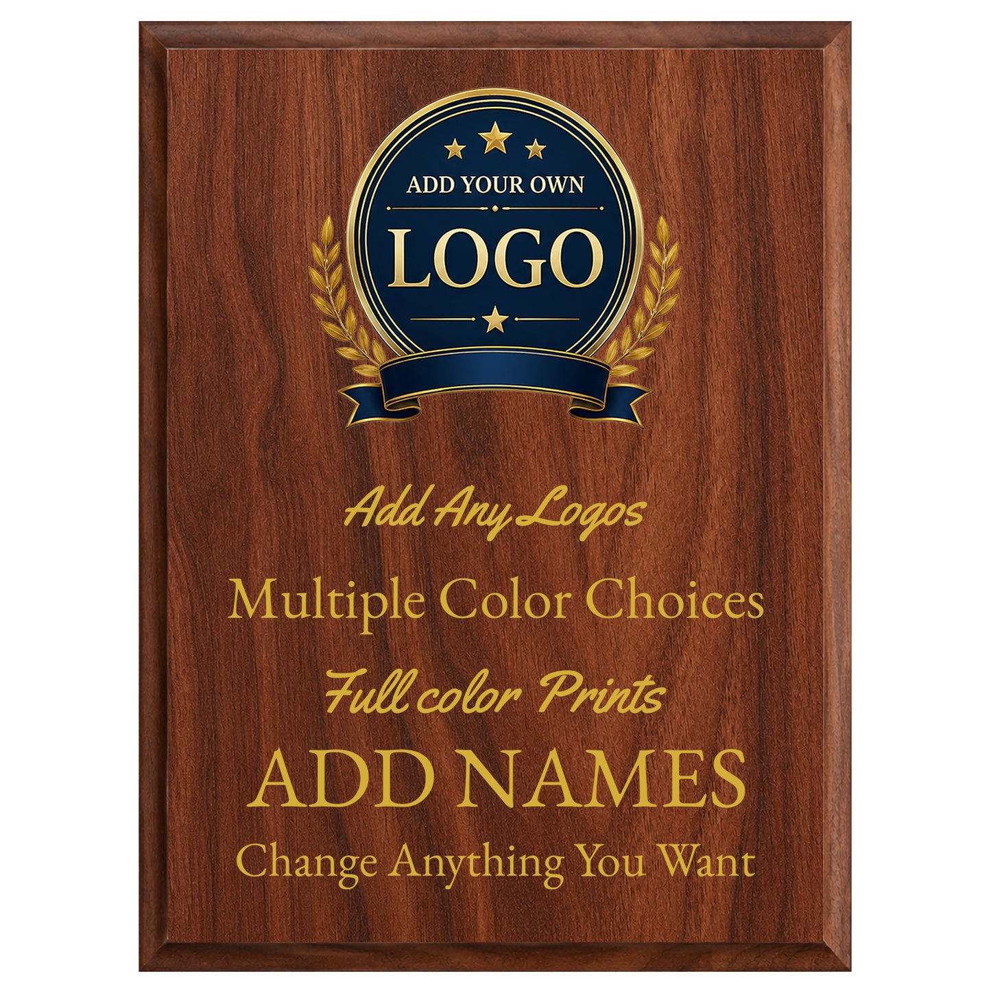 Custom Simulated Mahogany Plaque with Full Color UV Printing - 4 Colors Available