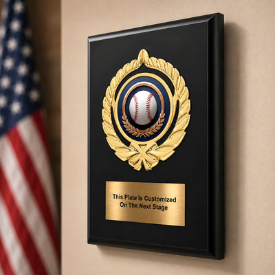 Personalized Baseball Award Plaque with Choice of Emblems & Engraved Plate – 4 Frame Colors