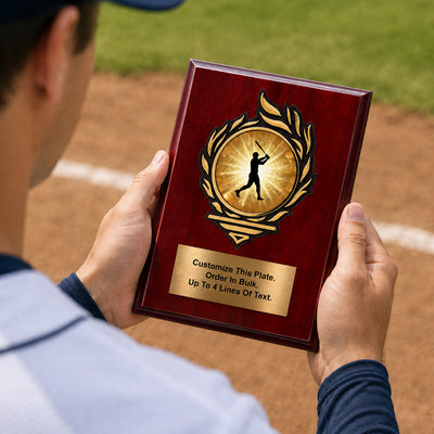 Baseball Mylar Flame Style Plaque - Personalized Metal Plate - 4 Frame Colors
