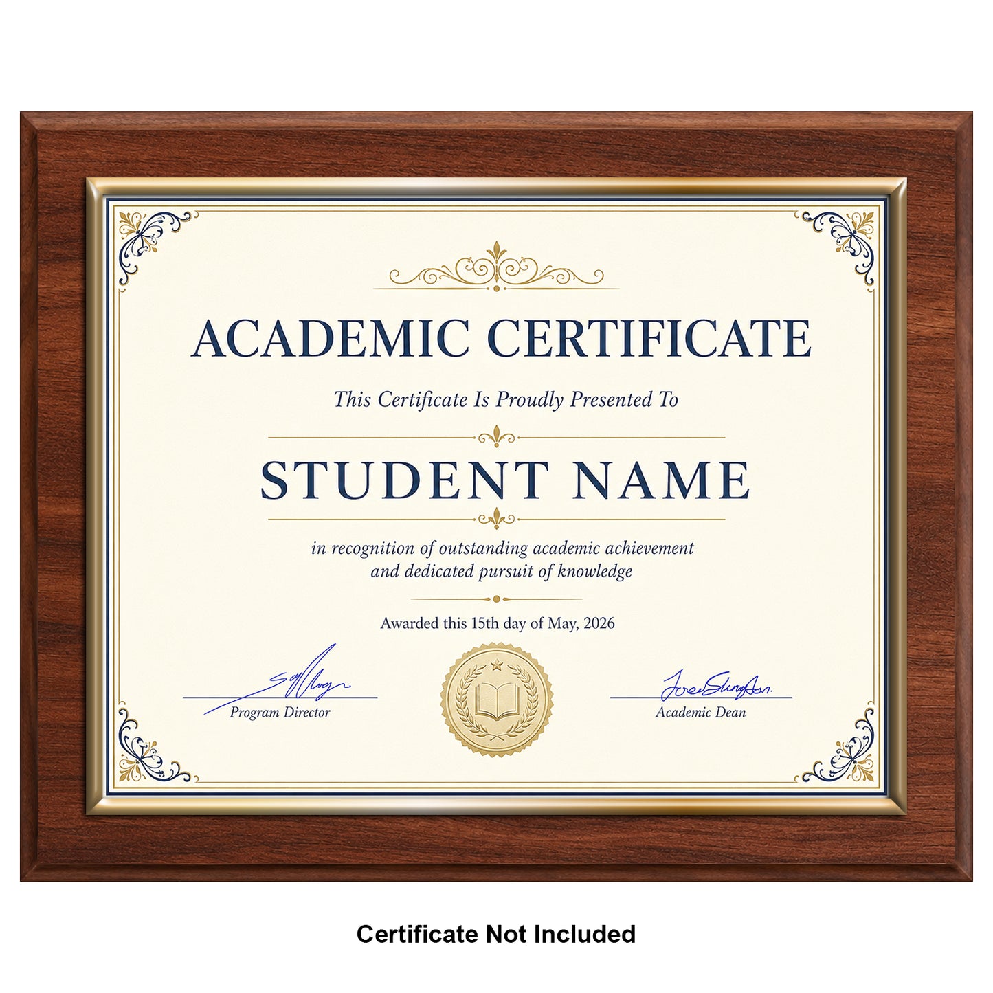 Certificate Holder Plaque with Gold Molding - 10.5" x 13" Wall Mount Award Display Frame