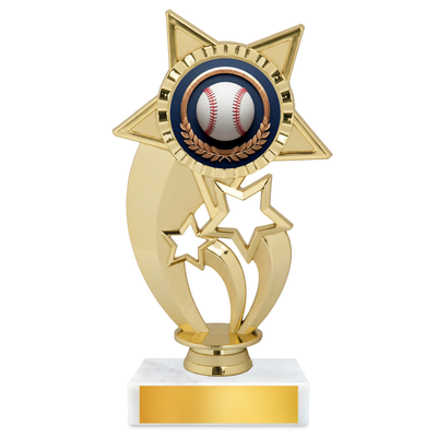 Baseball Under Star Resin Award – 7.25" Personalized Bright Gold Trophy