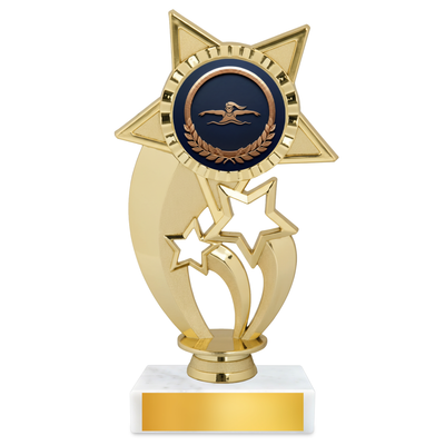 Swimming Under Star Resin Award – 7.25" Personalized Bright Gold Trophy