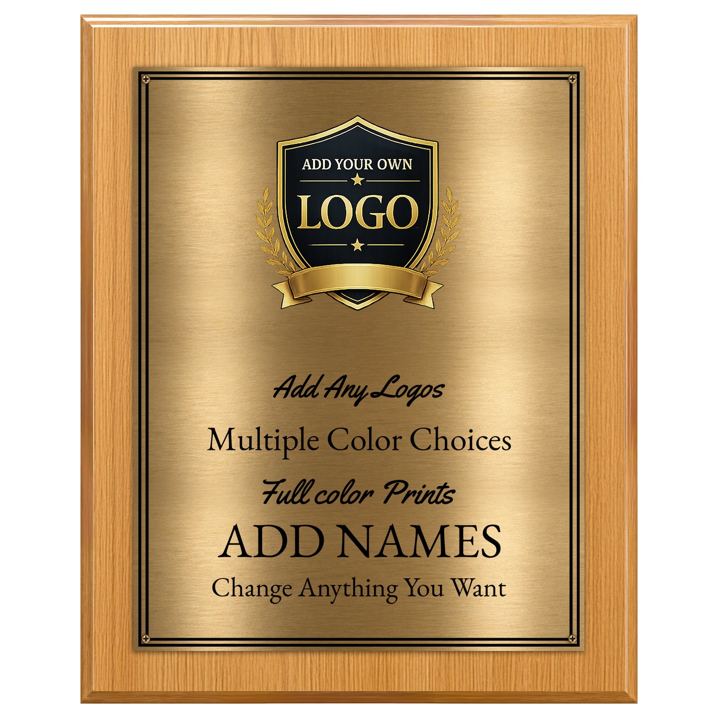 Classic Oak Plaque Gold & Silver Metal Plate Personalize Online