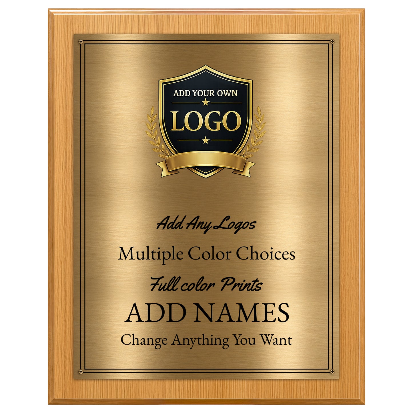 Classic Oak Plaque Gold & Silver Metal Plate Personalize Online