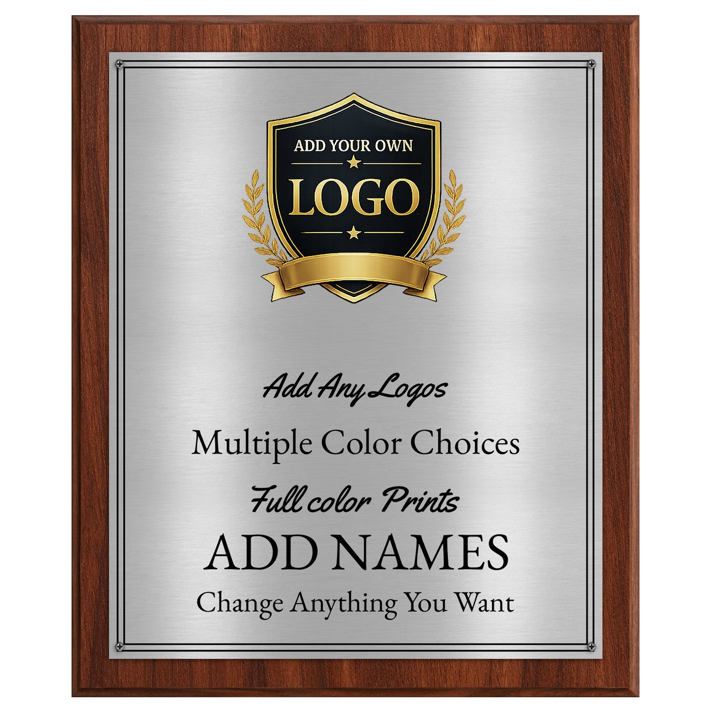 Classic Oak Plaque Gold & Silver Metal Plate Personalize Online