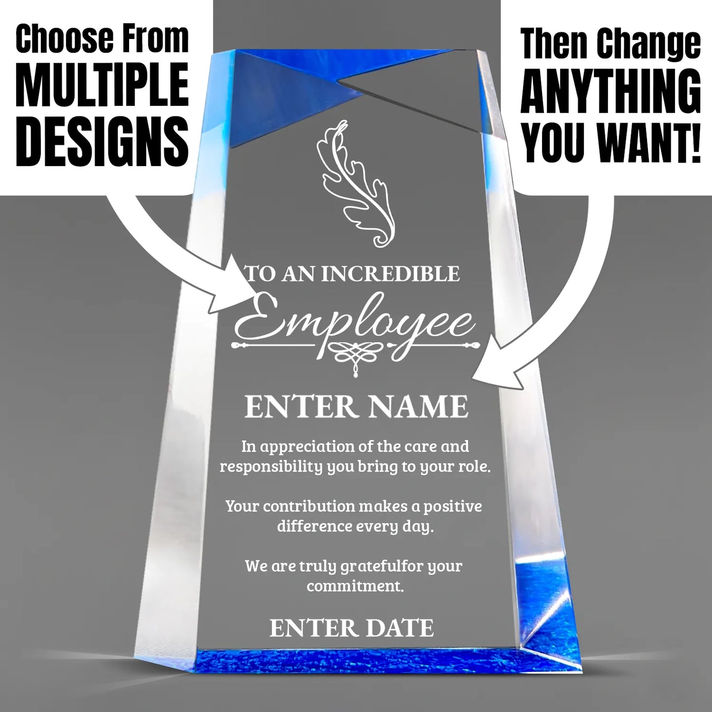 Employee Appreciation Awards - Blue Facet Wedge Awards - Personalize Online - Choose From 5 Designs