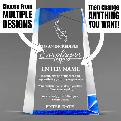 Employee Appreciation Awards - Blue Facet Wedge Awards - Personalize Online - Choose From 5 Designs