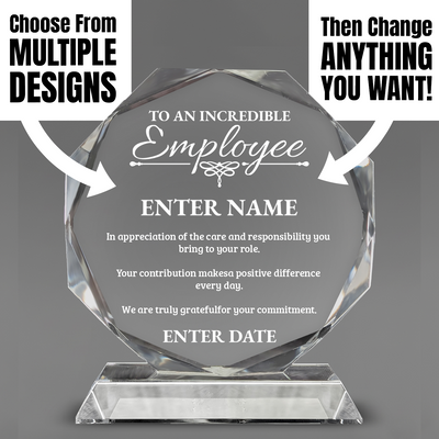 Employee Appreciation Awards - Crystal Glass Octagon Award - Personalize Online - Choose From 5 Designs