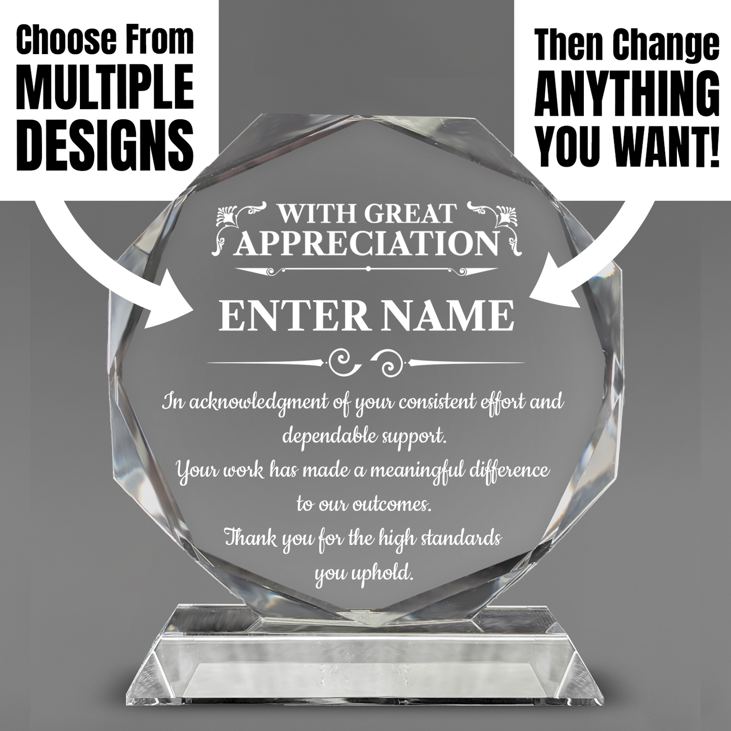 Retirement Awards - Crystal Glass Octagon Award - Personalize Online - Choose From 5 Designs