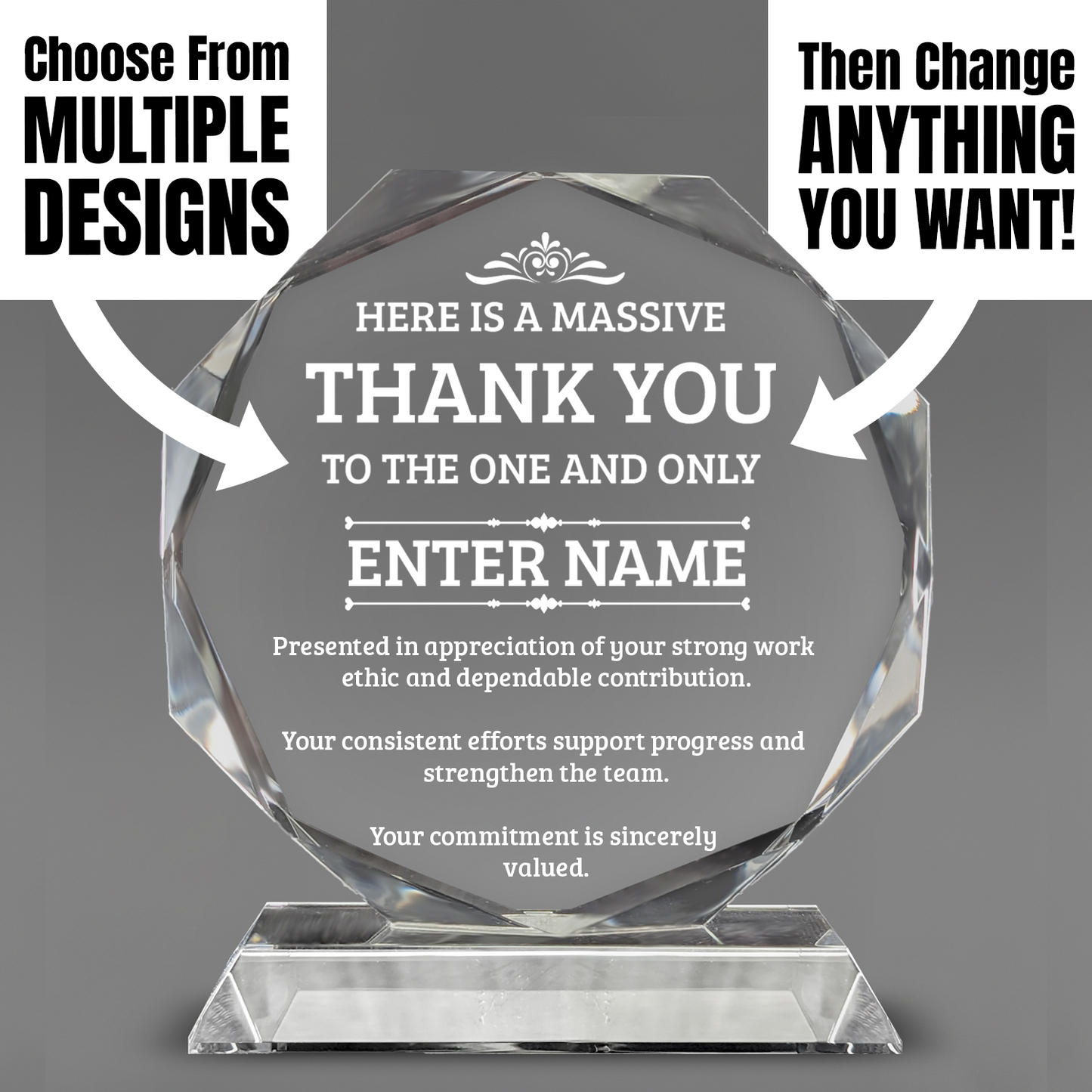 Thank You Awards - Crystal Glass Octagon Award - Personalize Online - Choose From 5 Designs
