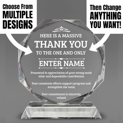 Thank You Awards - Crystal Glass Octagon Award - Personalize Online - Choose From 5 Designs