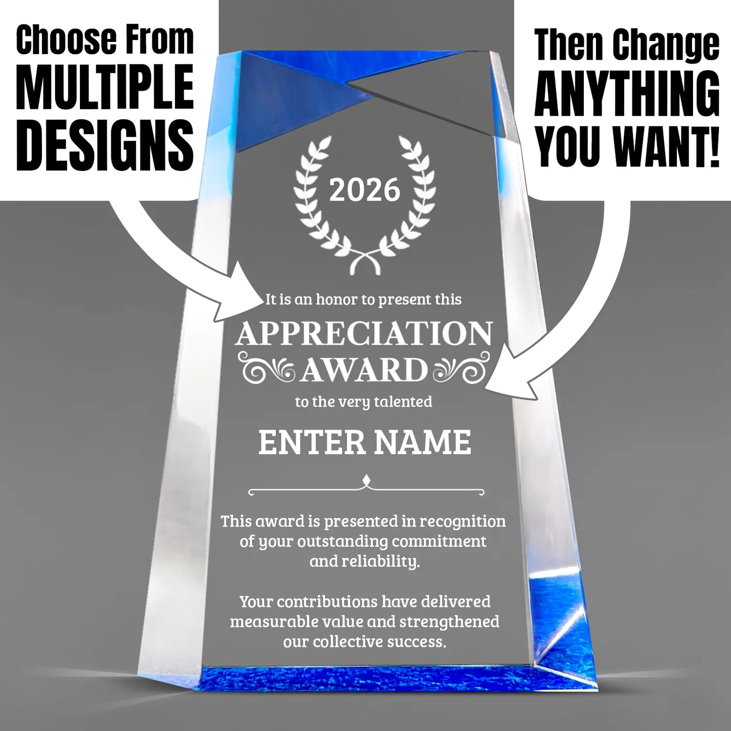 Appreciation Awards - Blue Facet Wedge Awards - Personalize Online  - Choose From 5 Designs